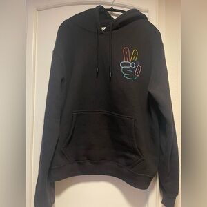 adidas Black Hoodie with Multicolor Peace Sign that says ADIDAS